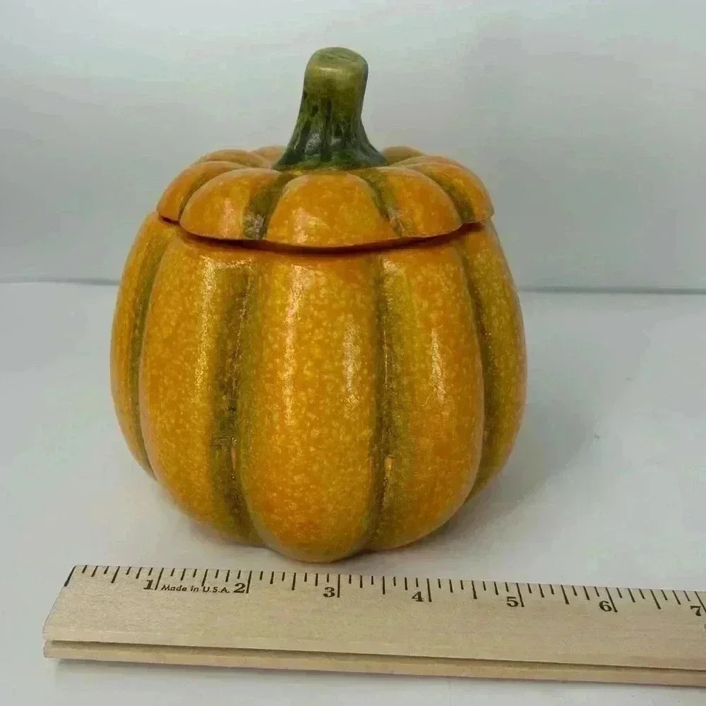 VINTAGE HALLOWEEN CERAMIC PUMPKIN DECOR SHELF STORAGE CENTER PIECE CANDY BOWL - Picture 12 of 12